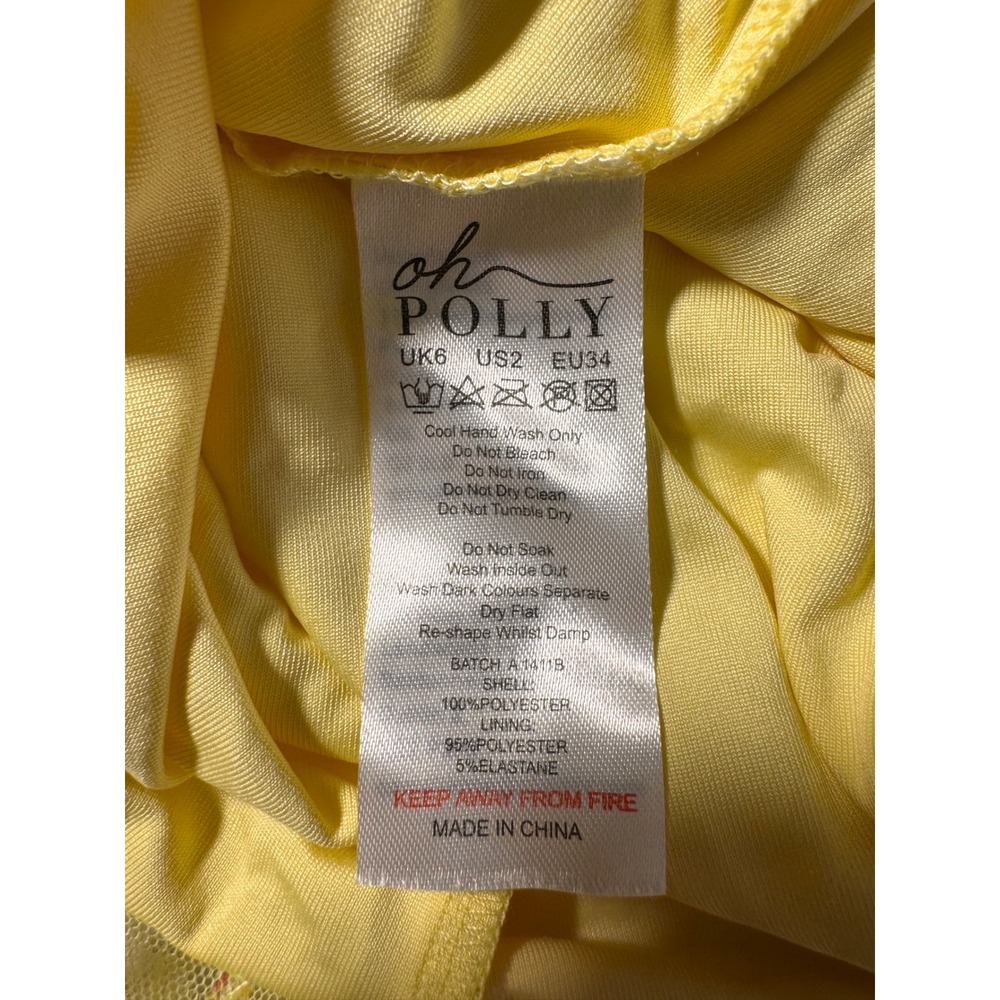 Oh Polly Yellow Pearl Sequin Mesh Mini Dress Spaghetti Strap Bodycon US 2 new - Picture 9 of 9